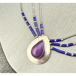 Native American Liquid Sterling Silver Purple Sugilite Blue Lapis Necklace VTG